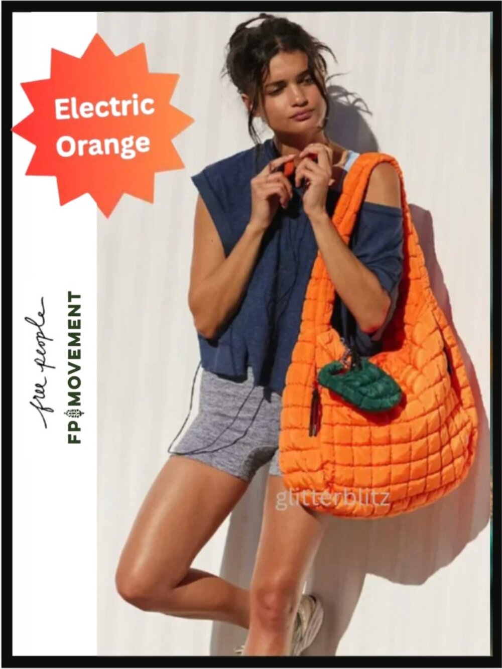 Free People Quilted Carryall Tote Bag - Electric Orange NWT